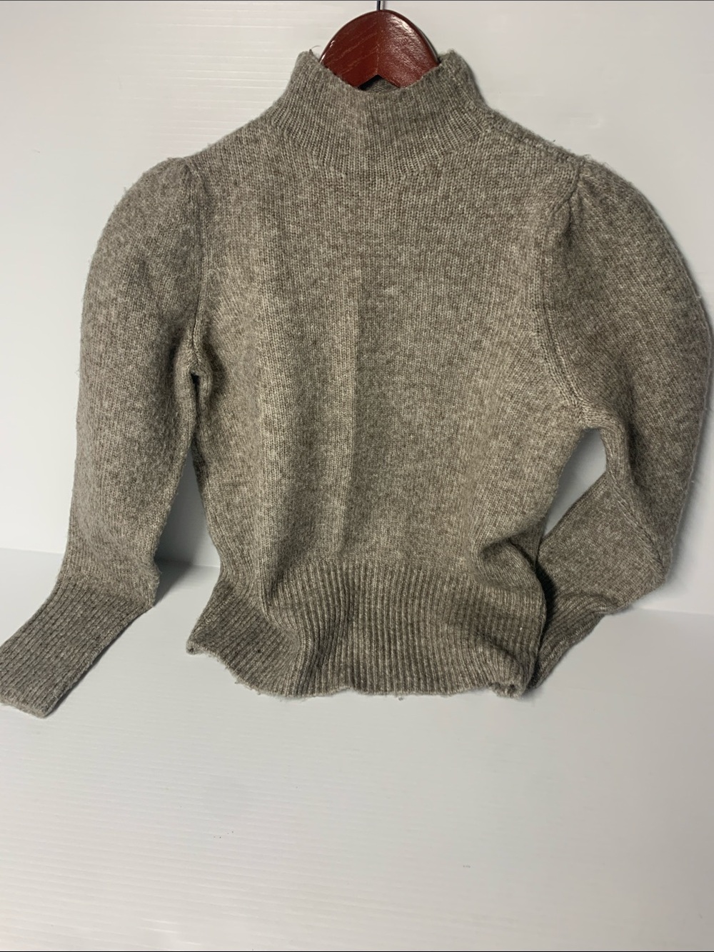 Cozy Taupe Mock Neck Puff Sleeve Sweater